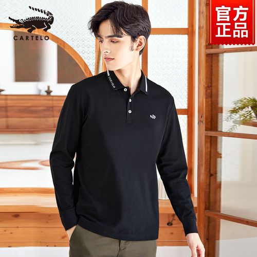 鳄鱼polo衫男长袖春秋商务休闲纯棉上衣秋季新款翻领宽松潮流t恤