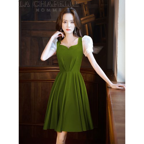 绿色晚礼服女宴会气质轻奢小众高端名媛主持人毕业典礼连衣裙夏季 墨