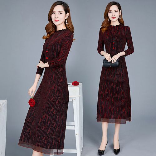西柏图 春秋冬中长连衣裙女2021新款遮肚显瘦气质过膝