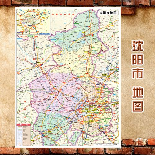 2021新款 沈阳市地图墙贴  超大巨幅 交通行政区划图 装饰画海报