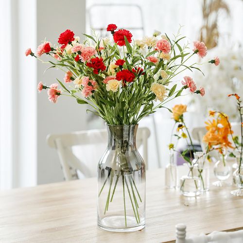 小清新仿真康乃馨花束家居装饰假塑料花客厅卧室插花艺母亲节摆件