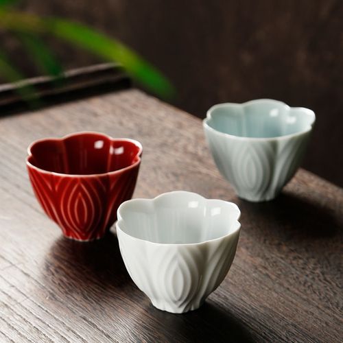 陶瓷小茶杯主人杯品茗杯玉兰花瓣莲花杯大景德镇茶碗杯子功夫茶具