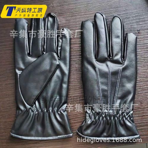 天纵特工狼 仿皮触屏手套男士冬季保暖皮革手套男骑车三道筋三条筋
