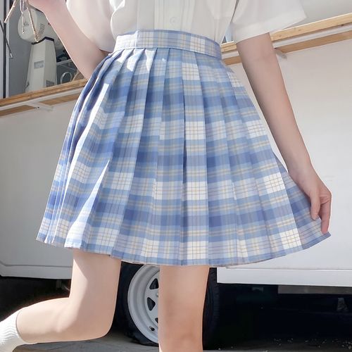 2022年夏季高腰百褶裙jk冰淇淋短裙日系女学生格子裙口袋拉链设计
