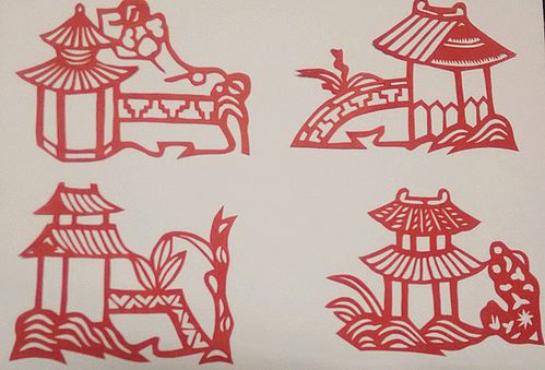 满包邮 手工建筑亭子剪纸作品 红剪纸jianzhi刻纸画 中国风装饰画