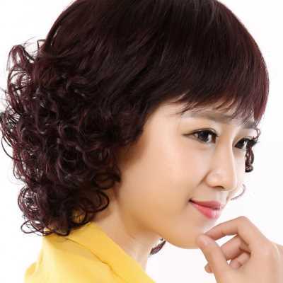 假发女短发短卷发真发真人发丝全头套中老年妈妈圆脸发型自然发套