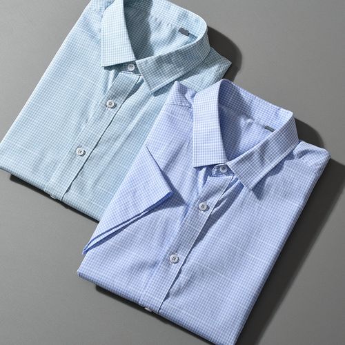 外贸清仓特价夏季清爽棉料中青年男士商务休闲细格花纹翻领衬衫