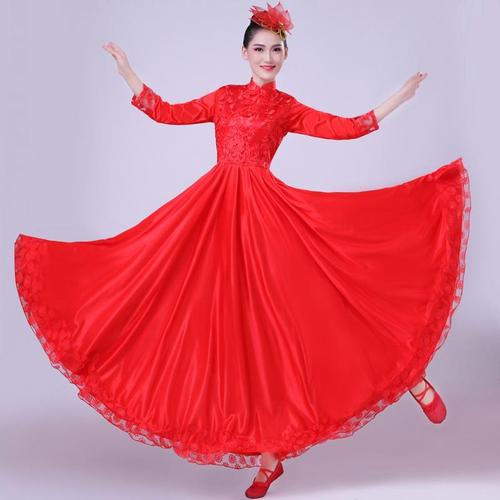 2019新款民族舞蹈表演服装大合唱舞台装开场舞大摆裙演出服女长裙