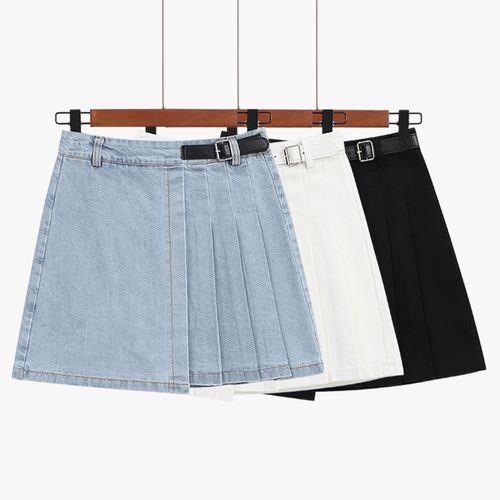 牛仔裙短款女2021年春夏季新款高腰外穿休闲内衬防走光百褶半身裙