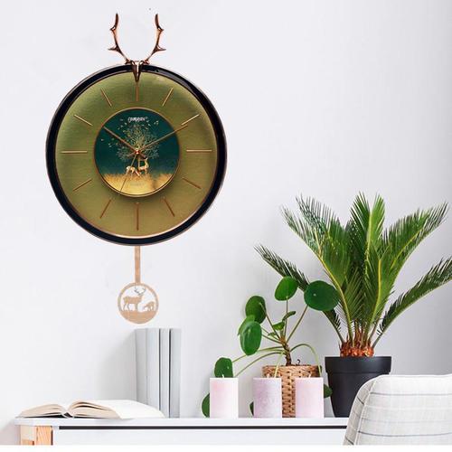 新款大号静音客厅摇摆挂钟北欧鹿头创意卧室时钟欧式时尚石英钟表