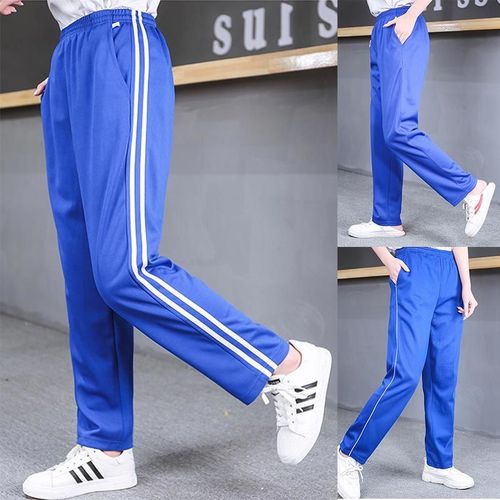 宝蓝色校服裤子男女高中学生两道杠夏季宽松运动裤两条杠初中校裤