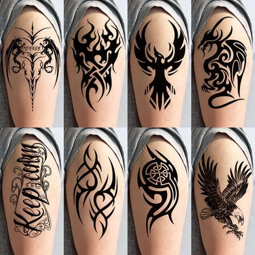 纹身贴防水男持久半臂图腾真套装小手臂黑白火焰龙