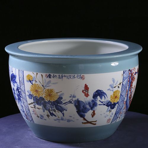 景德镇手工绘画陶瓷鱼缸养鱼盆家用客厅庭院室内外荷花睡莲缸大型