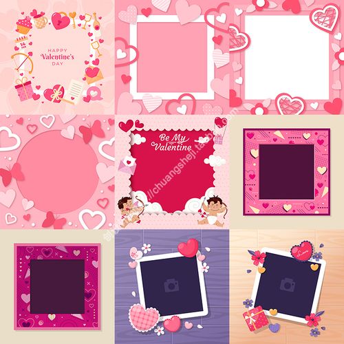 浪漫剪纸风格相框 情人节爱情元素画框海报 ai格式矢量设计素材