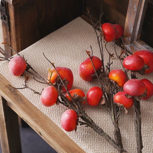 仿真假柿子果落地插花现代花瓶花艺装饰简约花卉绿色红色果实绿植