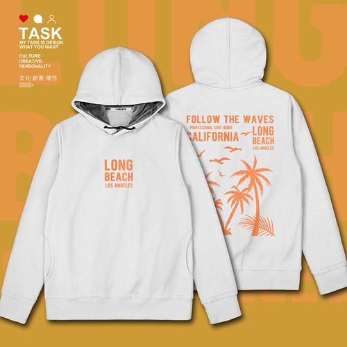 task椰树与海鸥california加州夏日插画连帽卫衣男女潮运动服外套