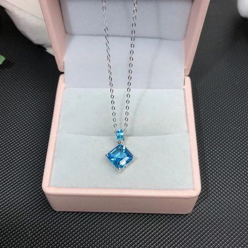 当季新品 宝石吊坠方形简单项链 托帕石阿斯切工方8mm925纯银镶嵌
