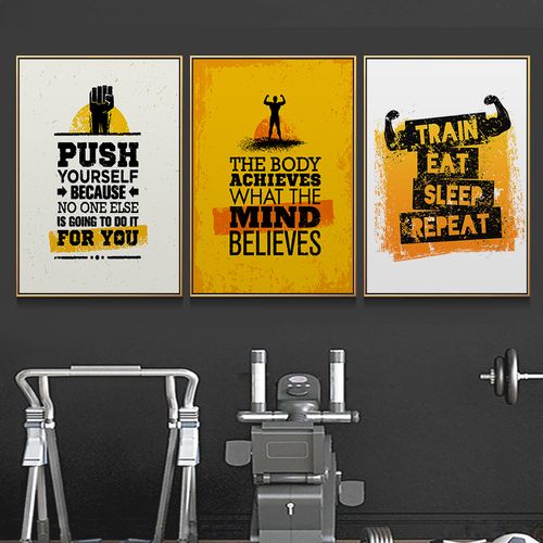 创意海报工业风健身房墙面装饰画励志减肥运动馆英文标语口号壁画