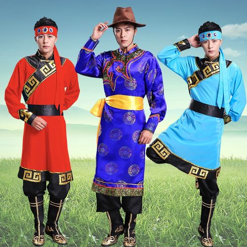 蒙古族服装男蒙族成人少数民族新款现代舞蹈蒙古袍男长款演出服