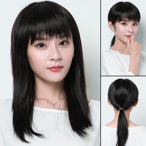 假发女长直发内扣真人发丝全头套圆脸减龄中长款真头发逼真无痕