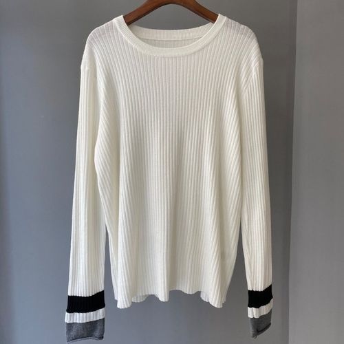 设计感双层拼色袖口坑条圆领宽松羊毛衫亲肤柔软大弹力毛衣女新款