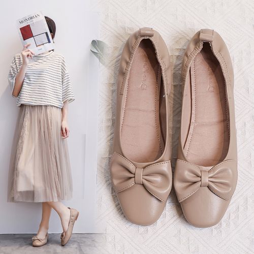 夏季真皮小皮鞋女夏季平底2022软皮豆豆夏天孕妇夏款软底奶奶新款单鞋