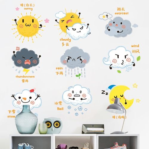 芒猫 墙贴自粘 天气预报卡通可爱墙壁装饰贴画幼儿园儿童房早教墙面
