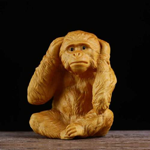木雕摆件猴子小叶黄杨木雕创意三不不看不听不说工艺品桌摆件车饰
