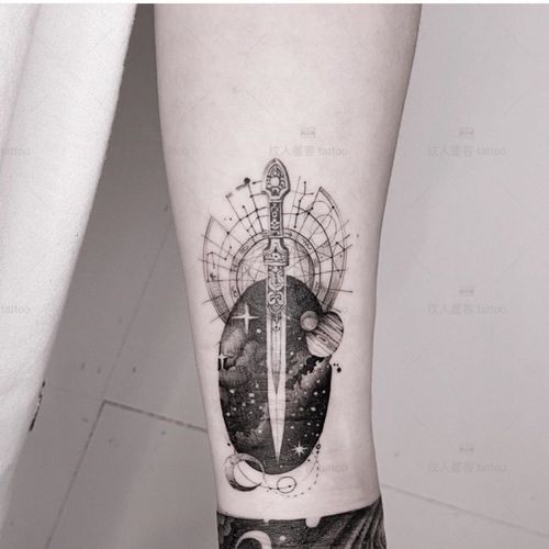 纹人墨客 ins暗黑系 星空地球古剑 仿真花臂刺青防水男持久贴纸酷