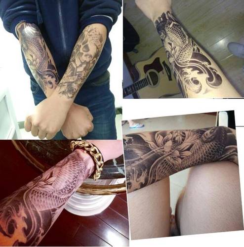 花臂纹身贴男女防水持久手臂仿真逼真性感刺青遮痕纹身贴纸3d半臂