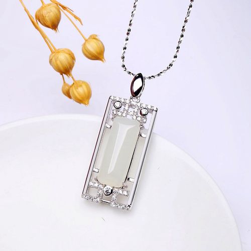 【520情人节礼物】银镶和田玉吊坠方形复古天然和田附证书配链