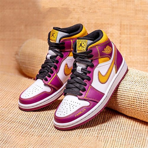 耐克air jordan1  aj1 亡灵节白黄粉 中帮 运动鞋 板鞋 休闲鞋 男鞋