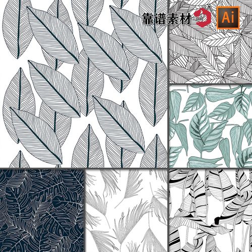 线描线条叶子叶脉服饰墙纸循环拼接印花图案ai矢量设计素材
