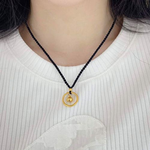 有依有靠999足金一步一响铃铛素圈吊坠挂绳小金珠项链黄金送女友生日