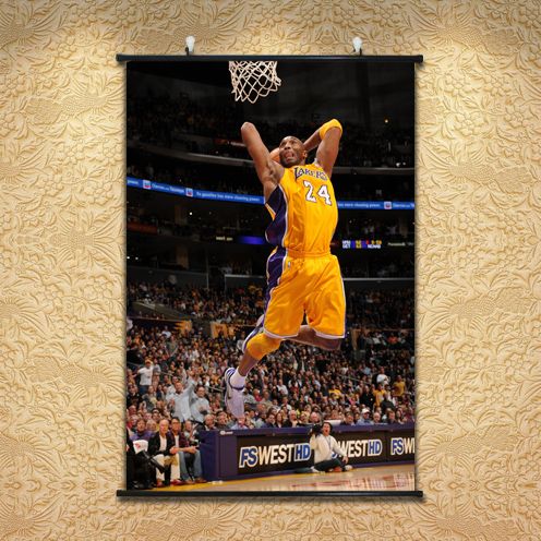 科比扣篮高清实拍卧室装饰画篮球巨星挂墙卷轴画海报挂轴墙画壁画