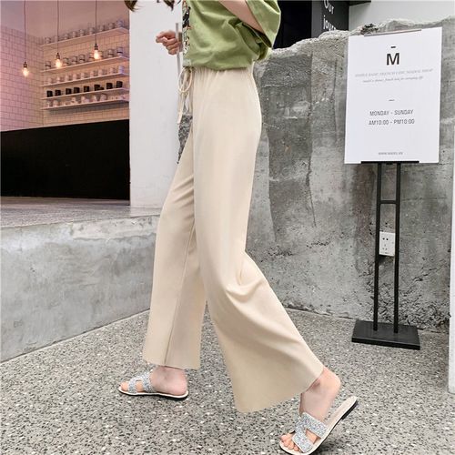 靓女街 阔腿裤女新款学生韩版高腰宽松薄款九分裤坠感直筒休闲裤子女