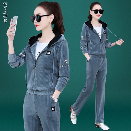 李宁贵宾灯芯绒时尚运动套装女士新款韩版春秋金丝绒