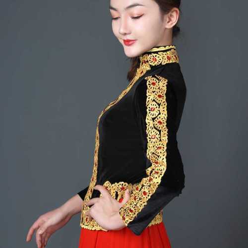 新疆舞服装2021新款舞蹈演出服上衣女民族秋冬维吾族马甲麦西来普