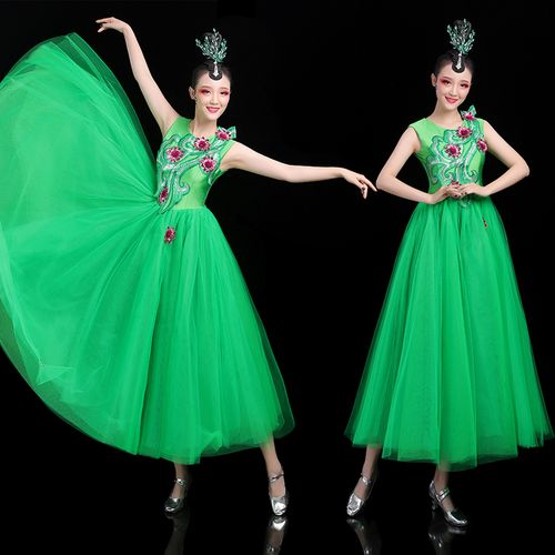 开场舞大摆裙大合唱演出服长裙广场舞服装女表演扇子舞现代舞蹈服