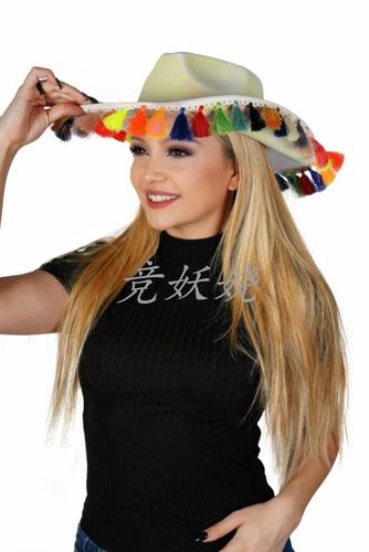 美国代购western fashion西方时尚狂欢派对帽子多色流苏坠牛仔帽
