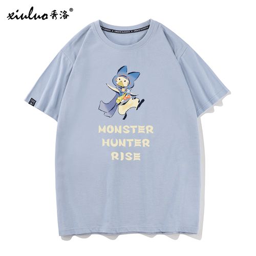 秀洛monster hunter rise短袖怪物猎人小怪兽恐龙衣服崛起t恤男女