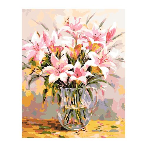 万造数字油画 花瓶盛开的粉色百合花植物玄关装饰画休闲减压创意手工