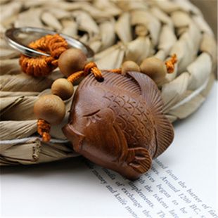 非洲花梨木可爱小鱼木雕汽车钥匙链挂件 寓意富裕木刻钥匙扣挂饰