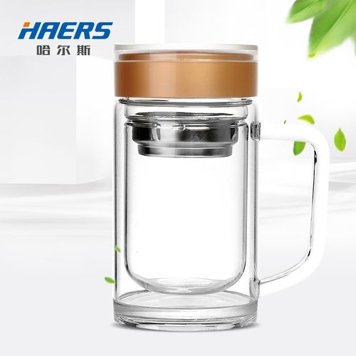 哈尔斯(haers)双层玻璃杯商务办公水杯带手柄带茶隔茶仓隔热防烫水杯