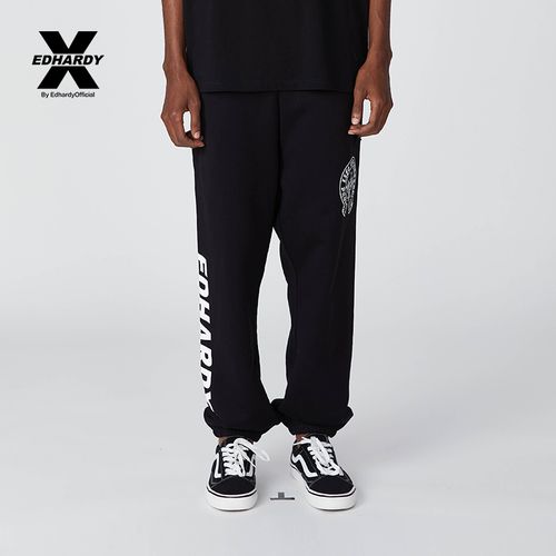 ed hardy x 春季新品男女黑色字母印花薄绒束口裤 x1nam208