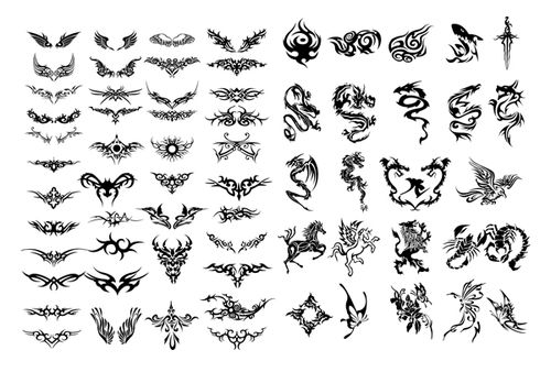 潮流图腾纹身图案ai矢量素材 翅膀图腾 龙图腾纹样素材 设计素材