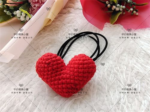 包邮纯手工编织心形发圈钩织毛线爱心发绳钩针diy桃心