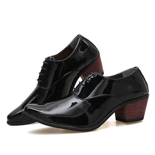 漆皮男士高跟鞋帅气英伦尖头男鞋子亮面增高鞋韩版发型师夜店皮鞋