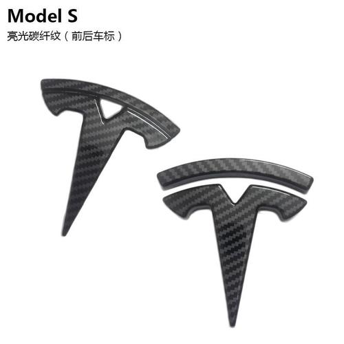 适用于17-20特斯拉models前后车尾标改装碳纤纹标志tesla车身贴片