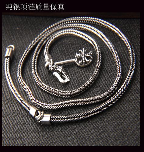 马鞭链蛇骨纹项链男款款式酷银店潮品925做旧泰银项链